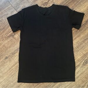 FLAX Black Slinky Knit Top Petite Short Sleeve Stretch Minimalist Capsule